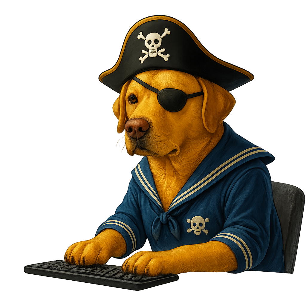 Salty Dog pirate at a keyboard